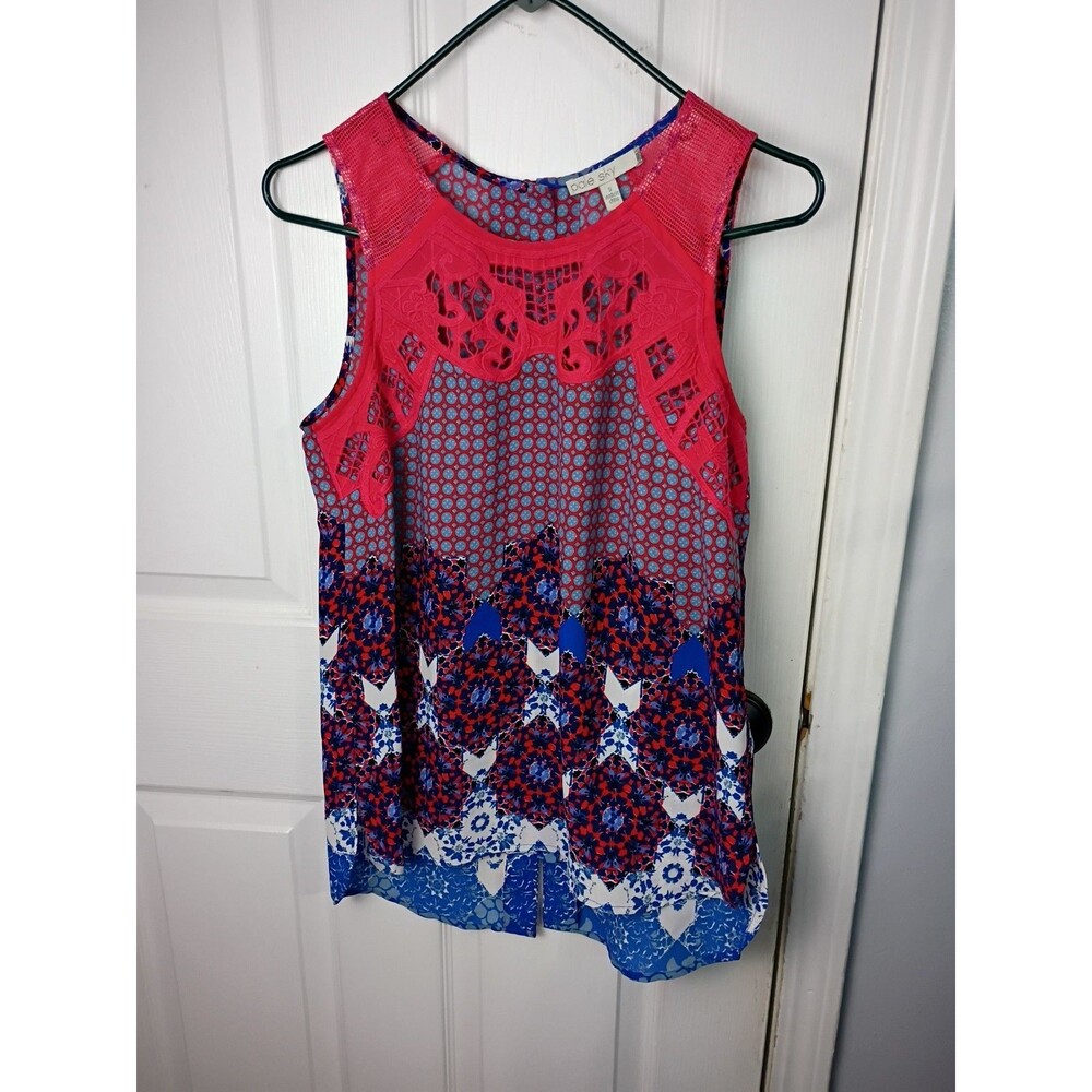 Pale Sky Woman S Tank Lace Mesh Shoulder Abstract Lightweight Casual Back Button